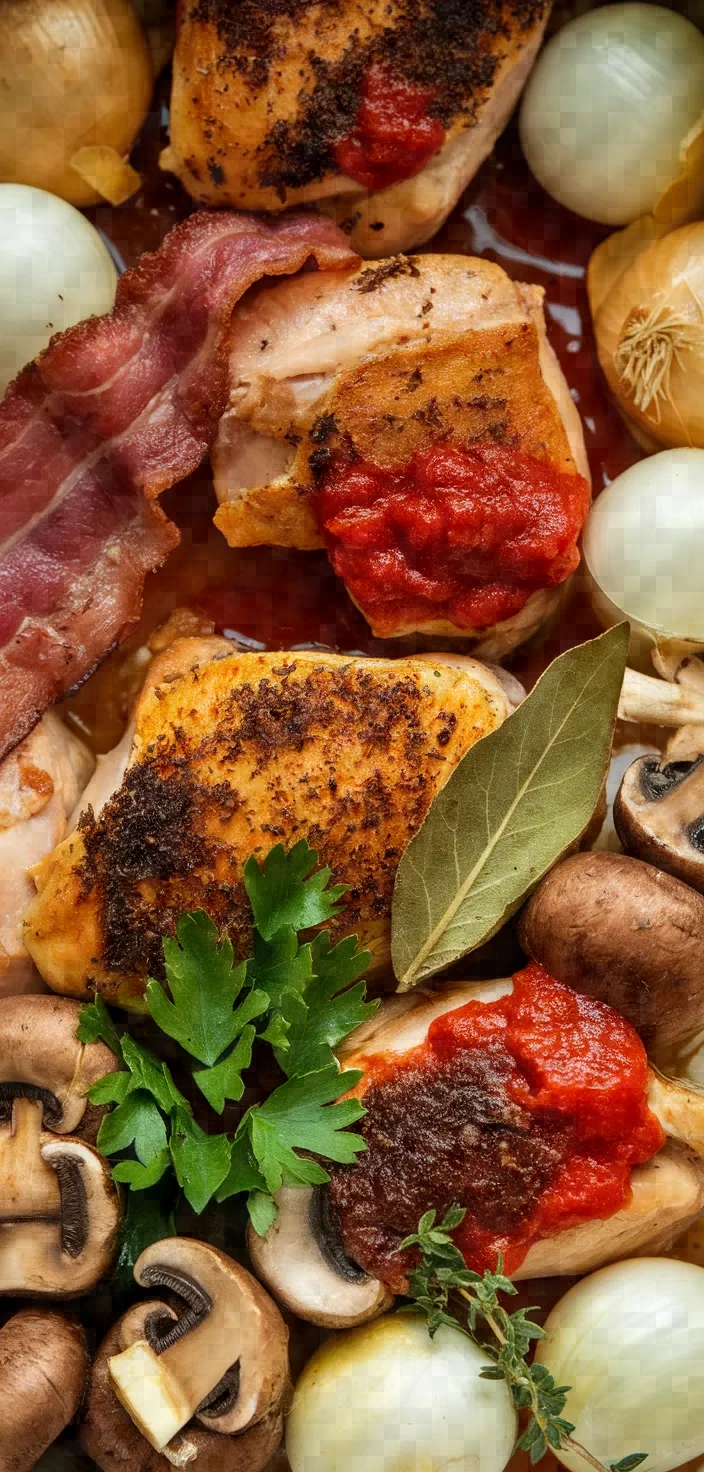 Ingredients photo for Classic French Coq Au Vin Rouge Recipe