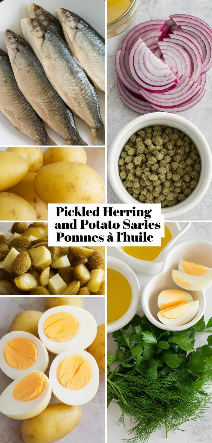 A photo of Pickled Herring And Potato Salad Harengs Marines Pommes A Lhuile Recipe