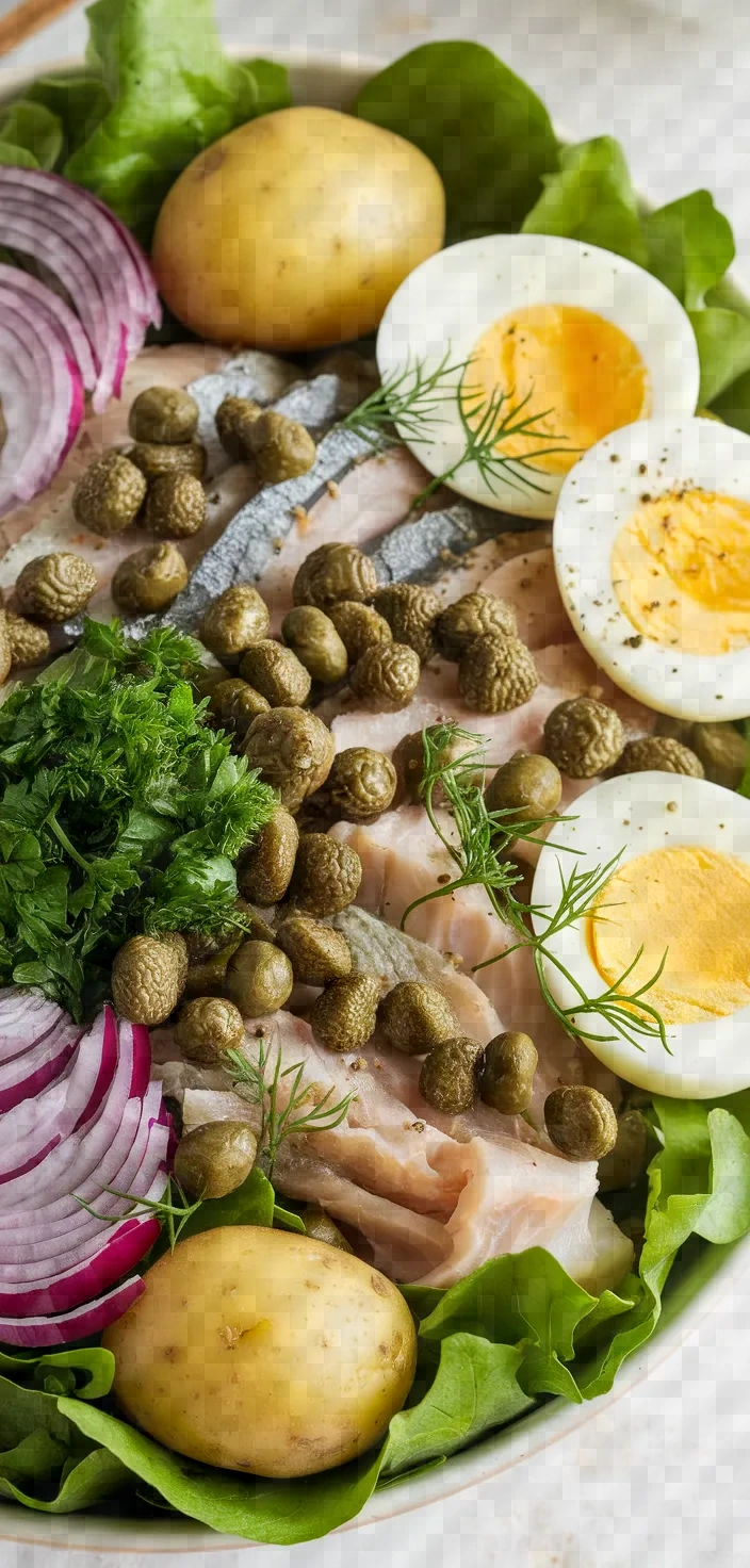 Ingredients photo for Pickled Herring And Potato Salad Harengs Marines Pommes A Lhuile Recipe