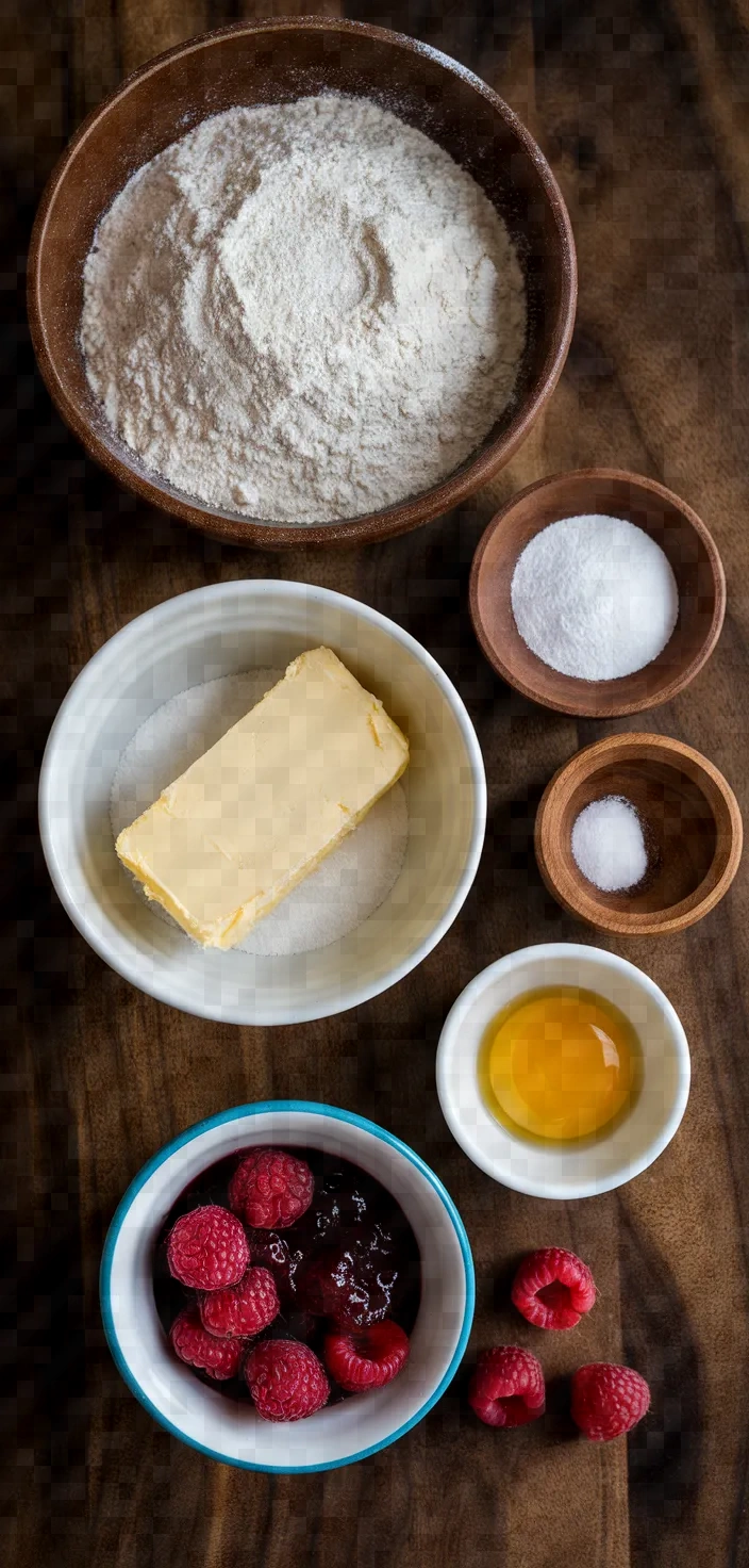 Ingredients photo for Raspberry Jam Filled Sable Sandwiches Lunettes De Romans Recipe