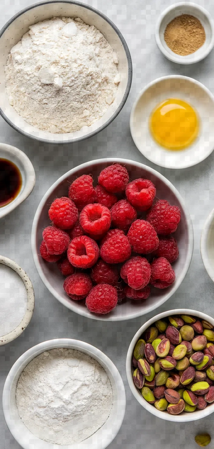 Ingredients photo for Raspberry Pistachio Frangipane Tart Recipe