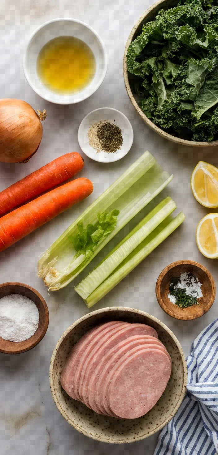 Ingredients photo for Italian Chicken Sausage White Bean Kale Soup Recipe