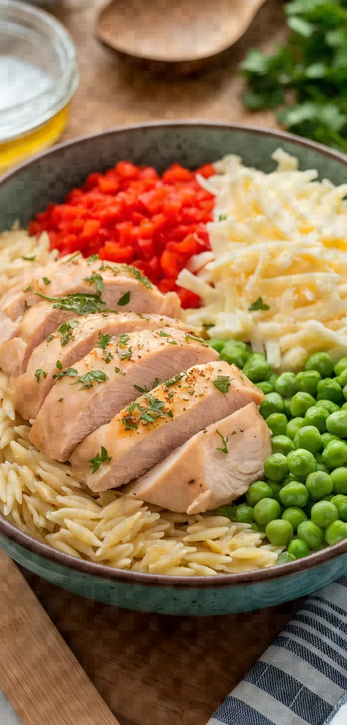 Ingredients photo for One Pot Cheesy Chicken And Orzo Recipe